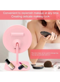 Huitich Round Adjustable LED Makeup Mirror with Storage Tray Pink, Touch Control, Vanity Mirror  - Image 5