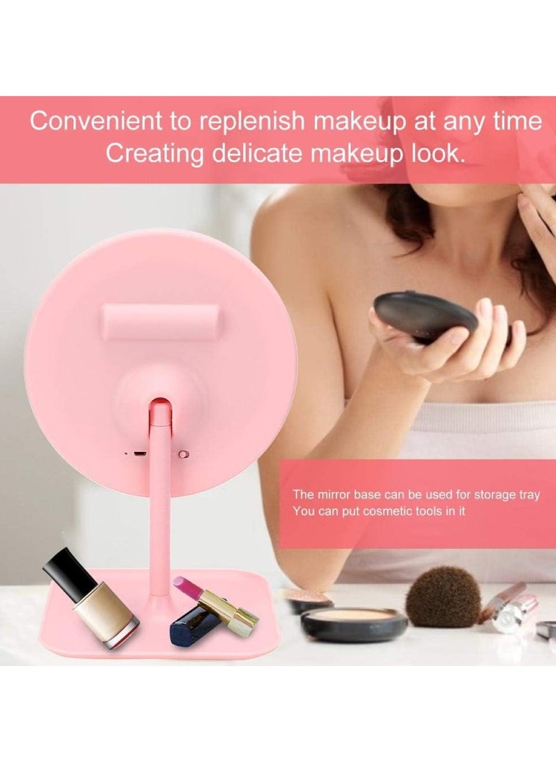 Huitich - Round Adjustable LED Makeup Mirror with Storage Tray Pink, Touch Control, Vanity Mirror - Image 1