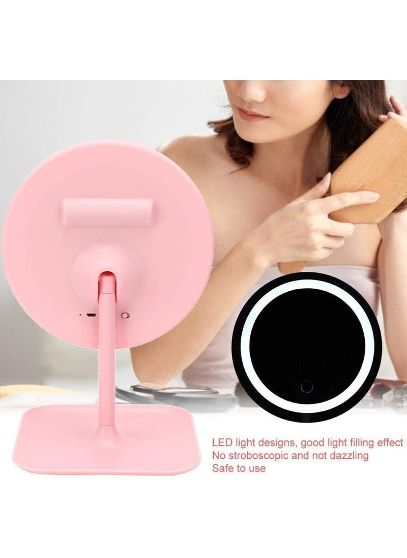 Huitich - Round Adjustable LED Makeup Mirror with Storage Tray Pink, Touch Control, Vanity Mirror - Image 1