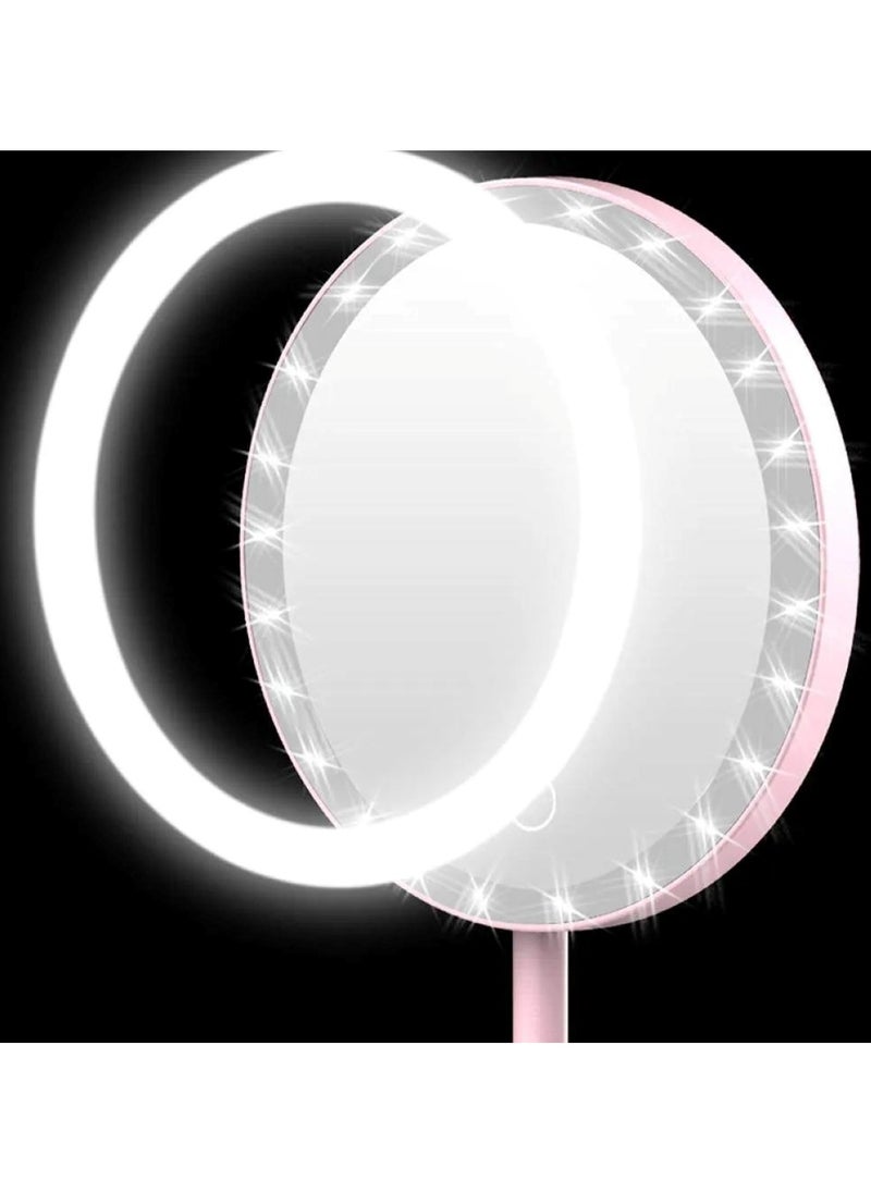 Huitich - Round Adjustable LED Makeup Mirror with Storage Tray Pink, Touch Control, Vanity Mirror - Image 1