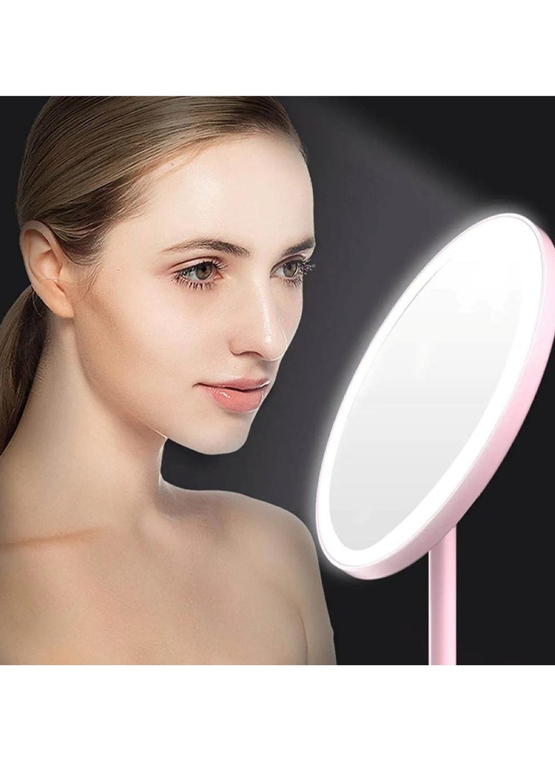 Huitich - Round Adjustable LED Makeup Mirror with Storage Tray Pink, Touch Control, Vanity Mirror - Image 1
