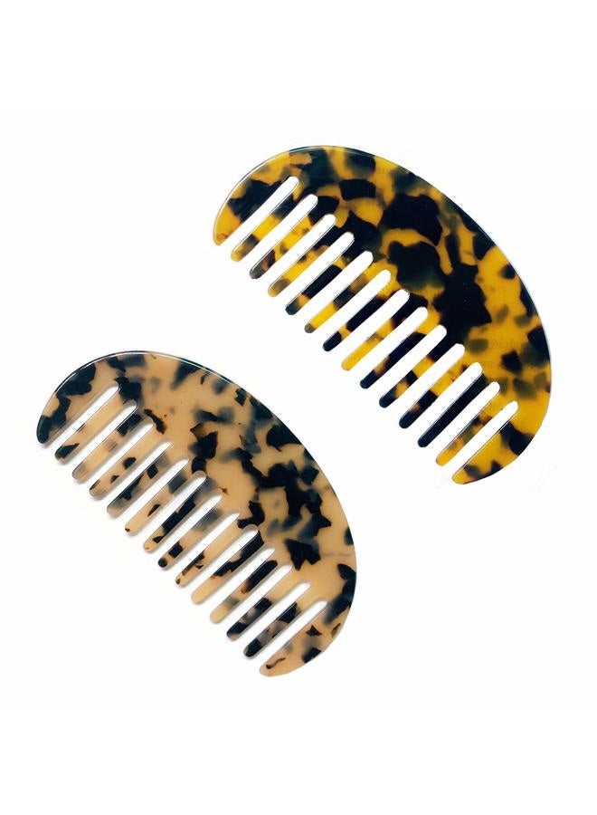 Kinyanco 2PCS Large Hair Detangling Comb Wide Tooth Pocket Comb French Design Hair Brush Paddle Hair Comb Detangler Tortoise Shell Styling Comb for Thick and Straight Curly Hair - Image 1