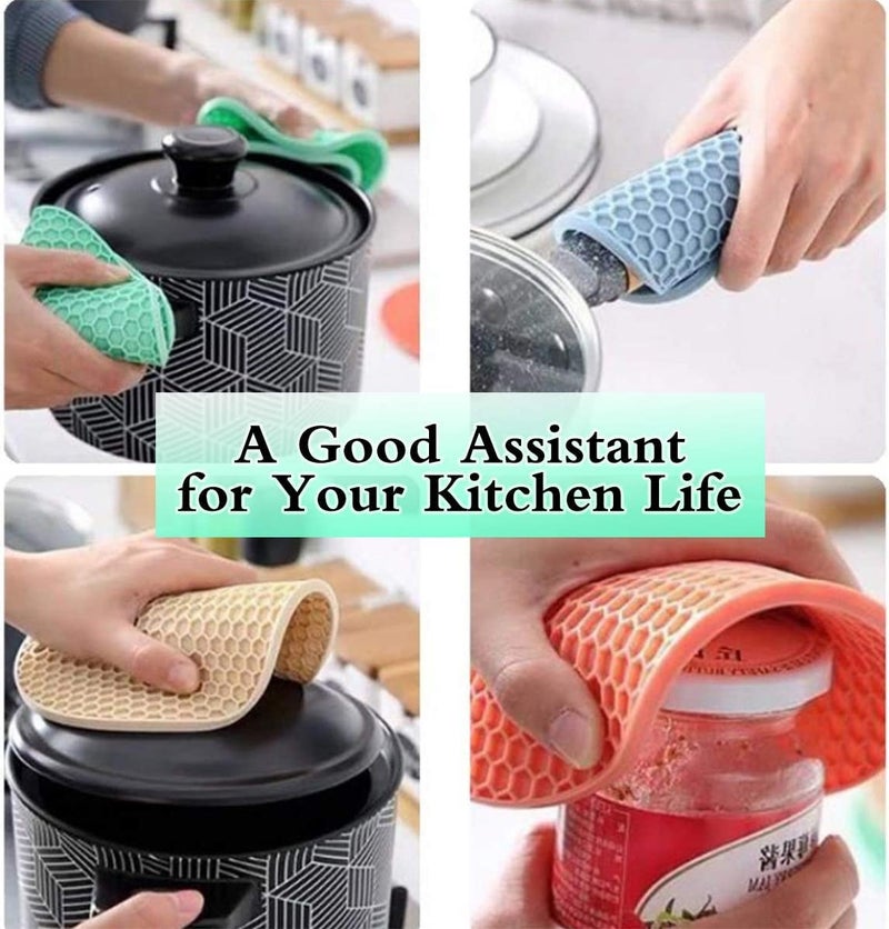 we3 6 PCS Trivets Jar Openers Gripper Coasters, Bottle Lid Openers, Double Boiled Holder, Cup Holder, Multi-Purpose Non Slip Jar Grip Opener Set of 6 18 * 18 cm Random Color - Image 3