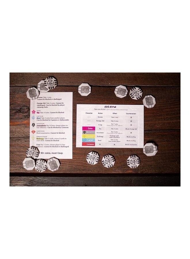 Coup Strategy Board Game For Children with Playing Cards and Chips 2-6 Players - Image 4