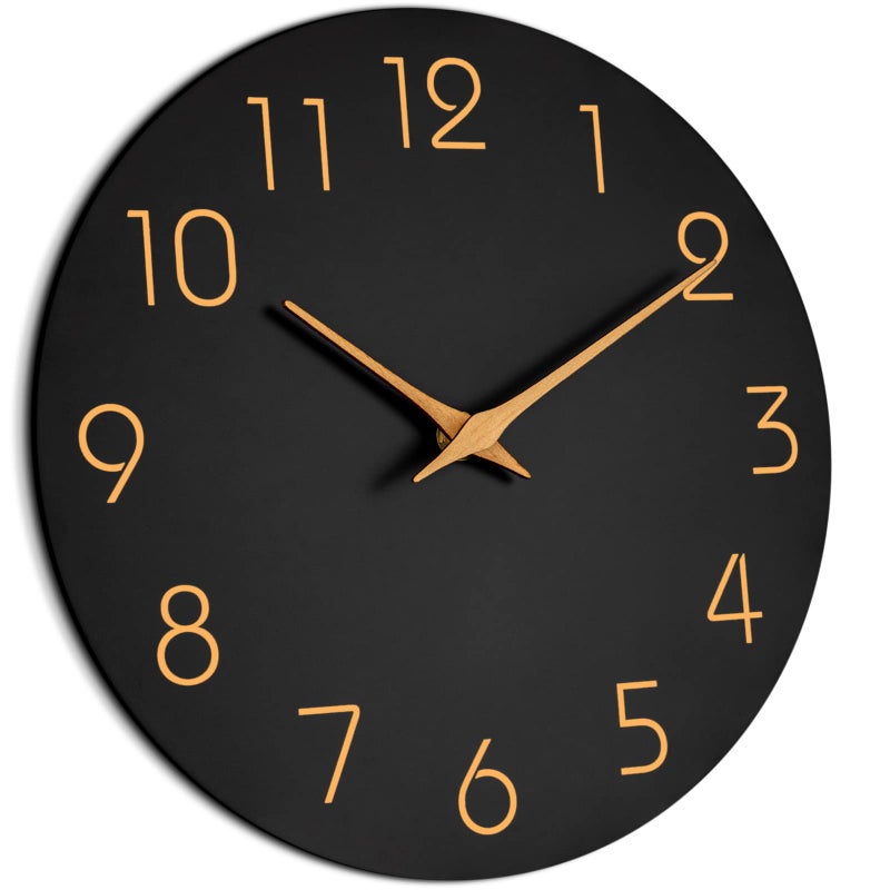 Mosewa Wall Clock 14 Inch Black Battery Operated Silent Non Ticking Simple Minimalist Rose Gold Numbers Decorative for Bedroom Living Room Kitchen Home Office