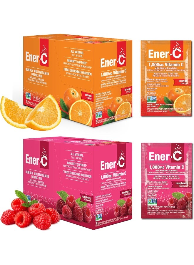 Ener-C مشروب فيتامينات متعددة بنكهة البرتقال والتوت من Ener-C - مسحوق خلط فيتامين C 1000 ملغ والإلكتروليتات مع عصير فواكه حقيقي - دعم طبيعي للطاقة والمناعة للنساء والرجال - خالي من الكائنات المعدلة وراثيًا، نباتي وخالي من الغلوتين - 60 حبة - Image 1