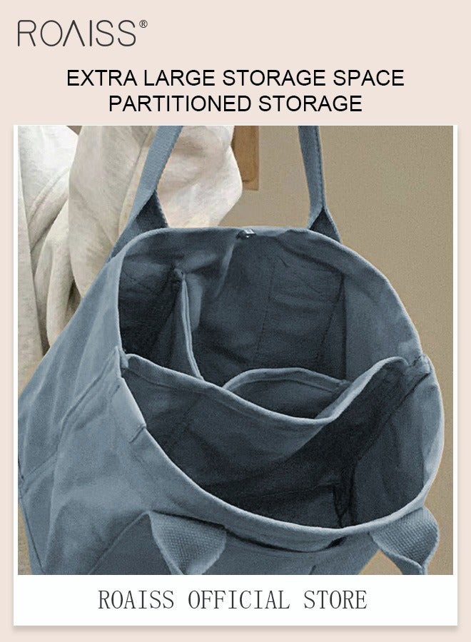 roaiss Women's Canvas Bag Tote Bag Lunch Bag Retro Casual Multi-inner Bag - Image 5