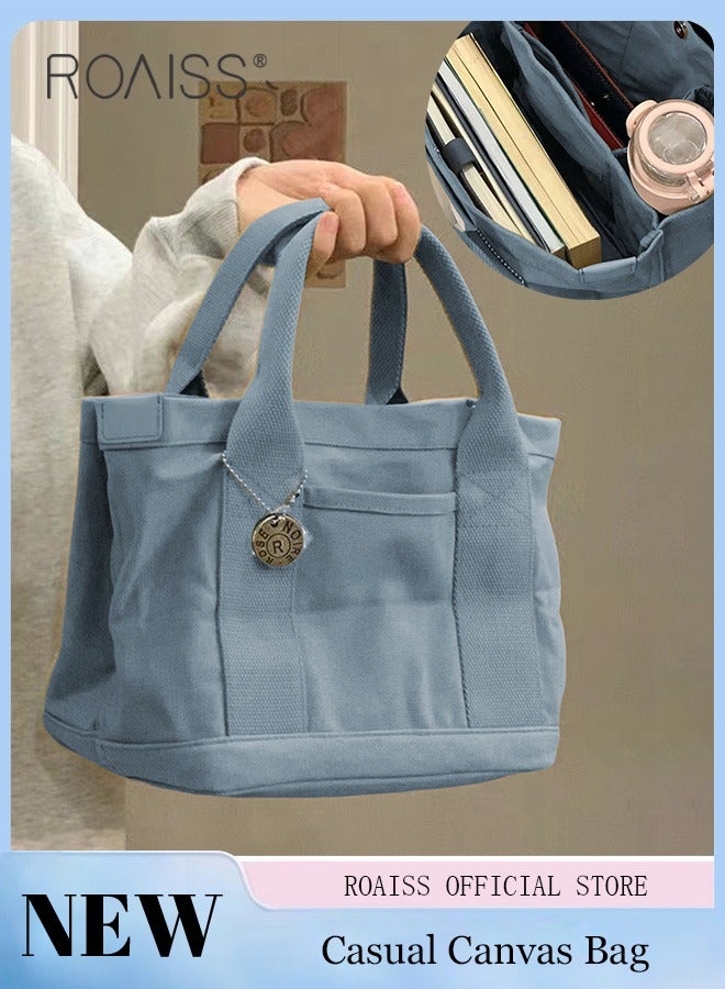 roaiss Women's Canvas Bag Tote Bag Lunch Bag Retro Casual Multi-inner Bag - Image 3
