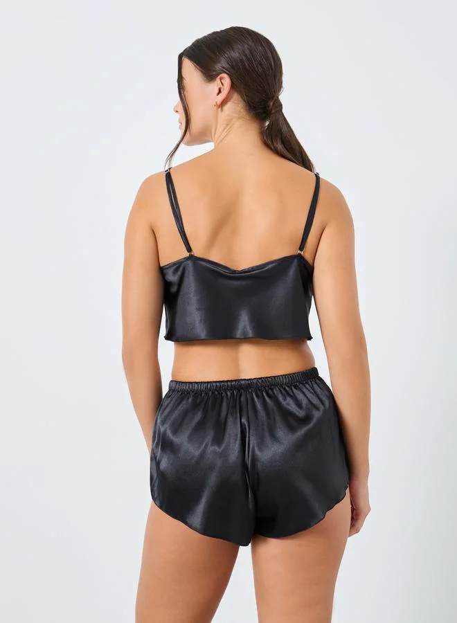 Styli Solid Satin Cami and Shorts Set