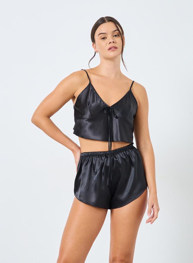 Styli Solid Satin Cami and Shorts Set - Image 1