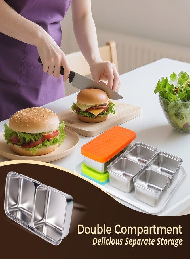 MACTANO 3 Pack Stainless Steel Snack Containers with Leak-Proof Lids, 15 OZ Double Compartment Dishwasher Safe Food Storage for School Office Travel - Image 2
