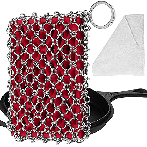 Herda 316L Cast Iron Scrubber Cleaner, Large Cast Iron Chain Mail Scrubber - Chainmail Scrubber Sponge - Metal Skillet Scrubbing, Wok, Dutch Oven Cleaning Kit - Image 1