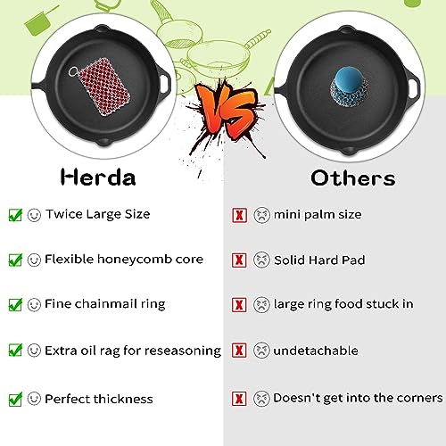 Herda 316L Cast Iron Scrubber Cleaner, Large Cast Iron Chain Mail Scrubber - Chainmail Scrubber Sponge - Metal Skillet Scrubbing, Wok, Dutch Oven Cleaning Kit - Image 2