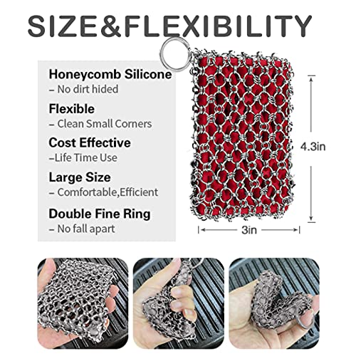 Herda 316L Cast Iron Scrubber Cleaner, Large Cast Iron Chain Mail Scrubber - Chainmail Scrubber Sponge - Metal Skillet Scrubbing, Wok, Dutch Oven Cleaning Kit - Image 5