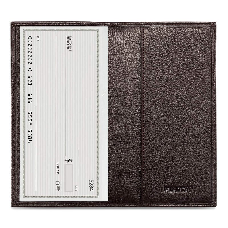 HISCOW Minimalist Checkbook Cover Full Grain Leather Pebbled Coffee - Image 2