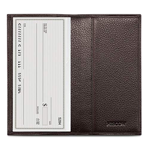 HISCOW Minimalist Checkbook Cover Full Grain Leather Pebbled Coffee - Image 1