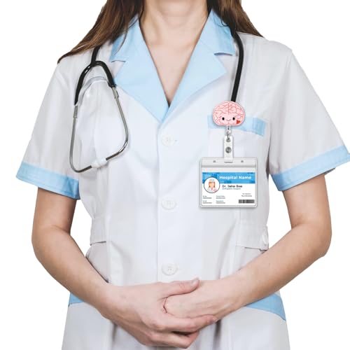 ITOKEY Pink Brain Badge Reel, Funny Badge Holder, Cute Nurse Name Tag with Retractable Clip, Medical Worker ID Card Holders, Pediatric Nursing Accessories for Nurse Doctor Student Teacher Office - Image 2