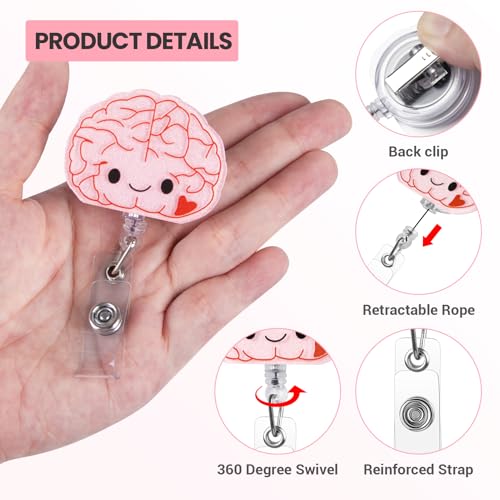 ITOKEY Pink Brain Badge Reel, Funny Badge Holder, Cute Nurse Name Tag with Retractable Clip, Medical Worker ID Card Holders, Pediatric Nursing Accessories for Nurse Doctor Student Teacher Office - Image 5