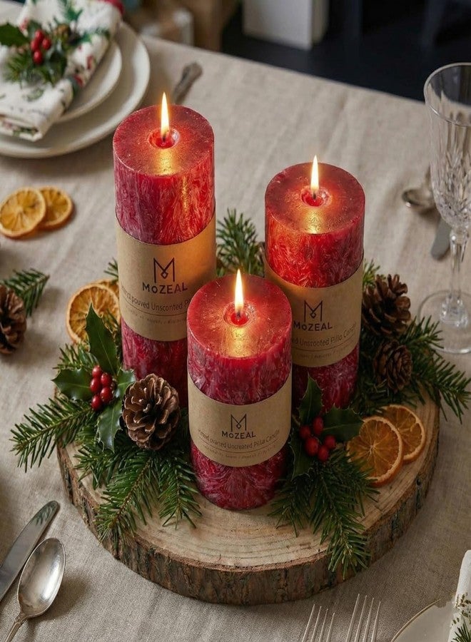 MOZEAL Hand-Poured, Unscented Red Crystal Pillar Decorative Candles, Elegant Set of 3 in Different Sizes (3"x4", 3"x5", 3"x6"), Luxurious Décor for Christmas Homes & Events - Image 4