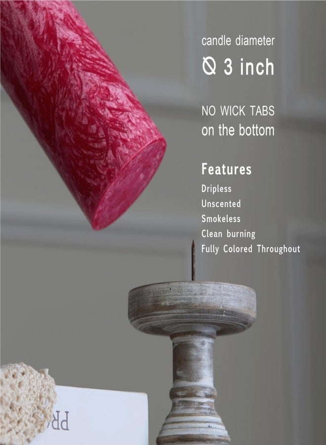 MOZEAL Hand-Poured, Unscented Red Crystal Pillar Decorative Candles, Elegant Set of 3 in Different Sizes (3"x4", 3"x5", 3"x6"), Luxurious Décor for Christmas Homes & Events - Image 2