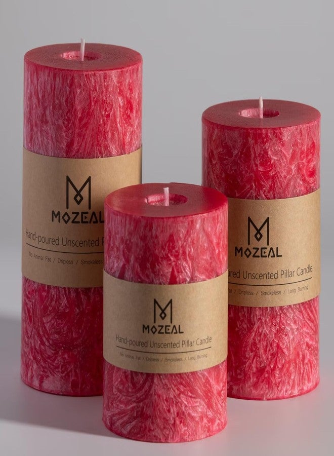 MOZEAL Hand-Poured, Unscented Red Crystal Pillar Decorative Candles, Elegant Set of 3 in Different Sizes (3"x4", 3"x5", 3"x6"), Luxurious Décor for Christmas Homes & Events - Image 1