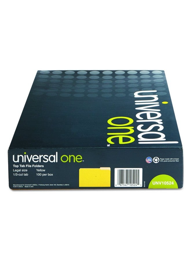 Universal One Universal 10524 File Folders 1/3 Cut Oneply Top Tab Legal Yellow/Light Yellow (Box Of 100)  - Image 3