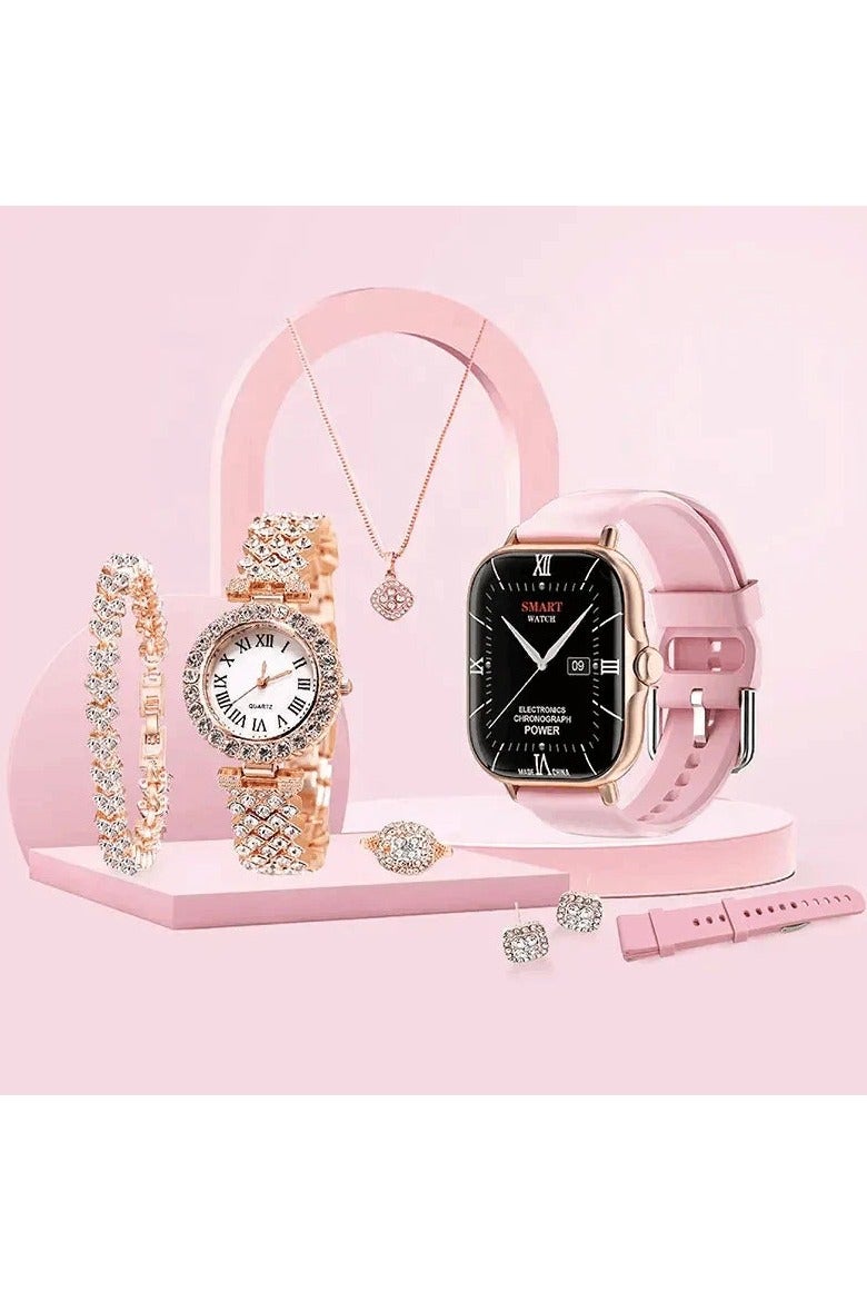 AROAQ A58 Smart Watch 5 in 1 Combo Notifications Watch With Jewelry Set  - Image 1