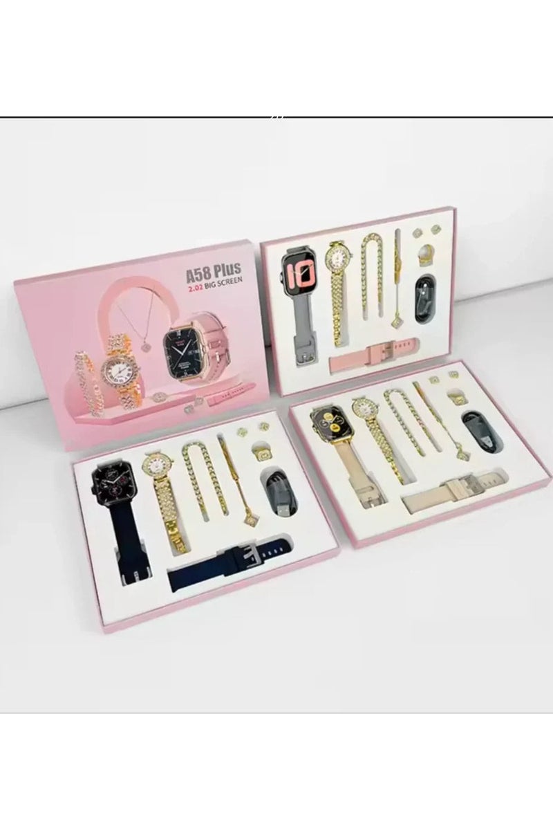 AROAQ A58 Smart Watch 5 in 1 Combo Notifications Watch With Jewelry Set  - Image 2