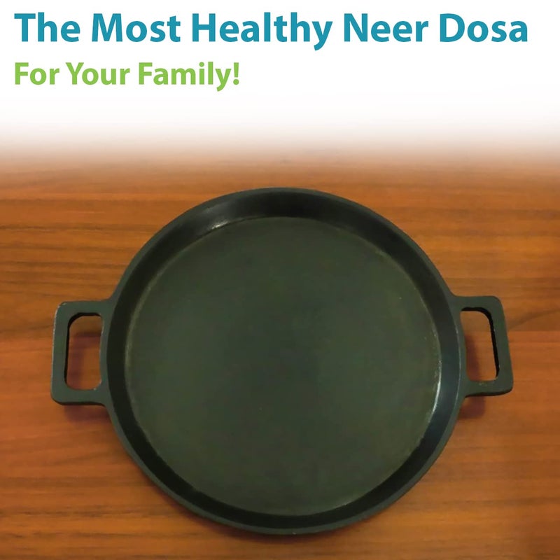 SWASTHA COOKWARE Cast Iron Material Neer Dosa Tawa Double Handle11 inch PreSeasoned Super Smooth Cast Iron Neer Dosa Tawa Black Color