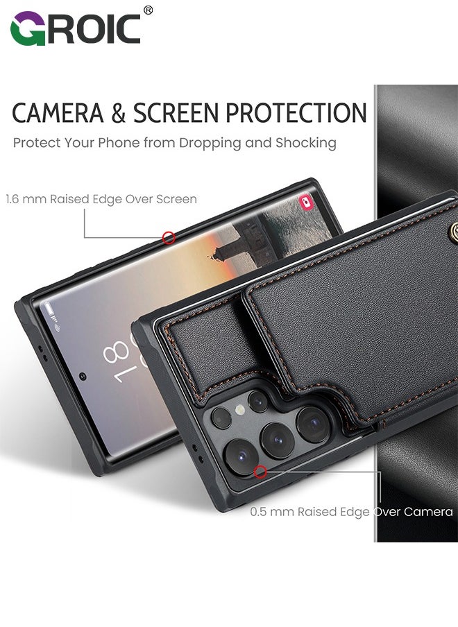 GROIC - Samsung Galaxy S24 Ultra Black Case with Card Holder, for Samsung S24 Ultra Wallet Case for Women Men with RFID Blocking, Durable Kickstand Shockproof Phone Case for Galaxy S24 Ultra 5G - Image 1