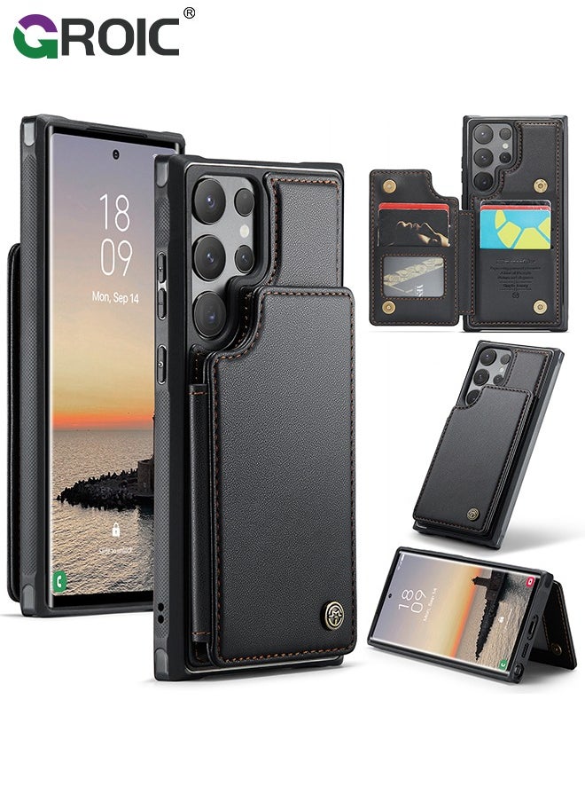 GROIC - Samsung Galaxy S24 Ultra Black Case with Card Holder, for Samsung S24 Ultra Wallet Case for Women Men with RFID Blocking, Durable Kickstand Shockproof Phone Case for Galaxy S24 Ultra 5G - Image 1