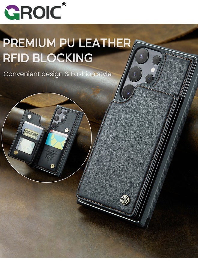 GROIC - Samsung Galaxy S24 Ultra Black Case with Card Holder, for Samsung S24 Ultra Wallet Case for Women Men with RFID Blocking, Durable Kickstand Shockproof Phone Case for Galaxy S24 Ultra 5G - Image 1