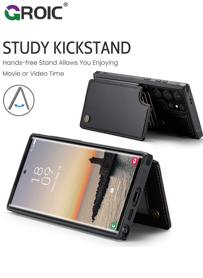 GROIC - Samsung Galaxy S24 Ultra Black Case with Card Holder, for Samsung S24 Ultra Wallet Case for Women Men with RFID Blocking, Durable Kickstand Shockproof Phone Case for Galaxy S24 Ultra 5G - Image 1
