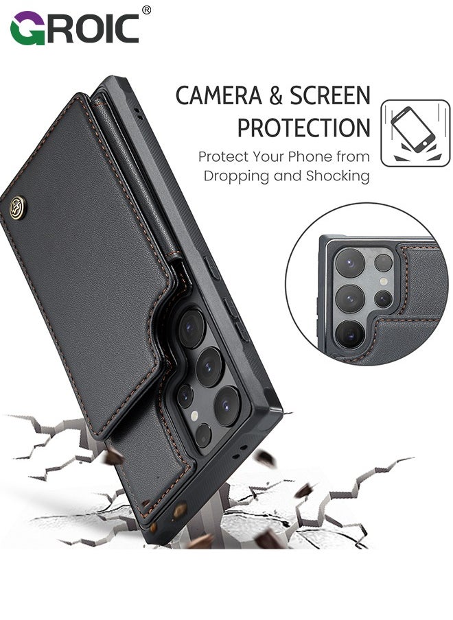 GROIC - Samsung Galaxy S24 Ultra Black Case with Card Holder, for Samsung S24 Ultra Wallet Case for Women Men with RFID Blocking, Durable Kickstand Shockproof Phone Case for Galaxy S24 Ultra 5G - Image 1