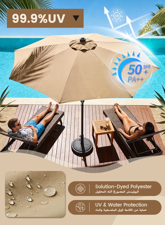 SOLARALIFE 9FT Patio Umbrella Khaki, Outdoor Beach Umbrella with Double Vent, UPF 50+ Waterproof Solution, 8-Rib Metal Frame, Crank Lift System, for Patio, Pool, Beach,  Parties and Family Activities - Image 2