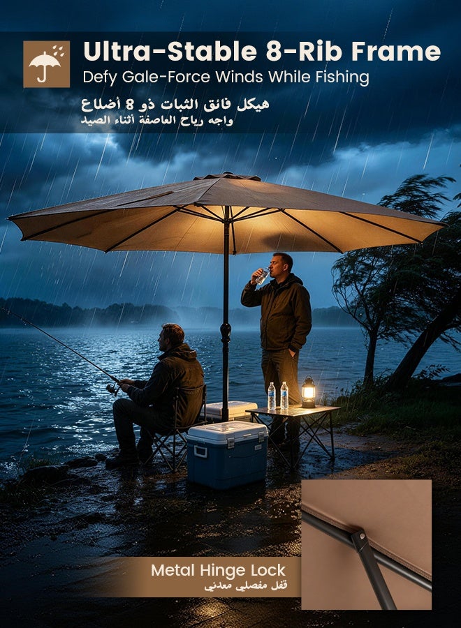 SOLARALIFE 9FT Patio Umbrella Khaki, Outdoor Beach Umbrella with Double Vent, UPF 50+ Waterproof Solution, 8-Rib Metal Frame, Crank Lift System, for Patio, Pool, Beach,  Parties and Family Activities - Image 3