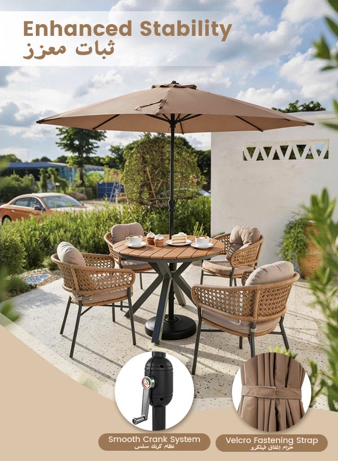 SOLARALIFE 9FT Patio Umbrella Khaki, Outdoor Beach Umbrella with Double Vent, UPF 50+ Waterproof Solution, 8-Rib Metal Frame, Crank Lift System, for Patio, Pool, Beach,  Parties and Family Activities - Image 4