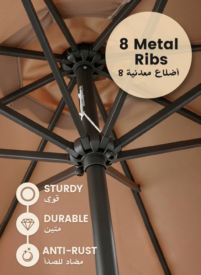 SOLARALIFE 9FT Patio Umbrella Khaki, Outdoor Beach Umbrella with Double Vent, UPF 50+ Waterproof Solution, 8-Rib Metal Frame, Crank Lift System, for Patio, Pool, Beach,  Parties and Family Activities - Image 5