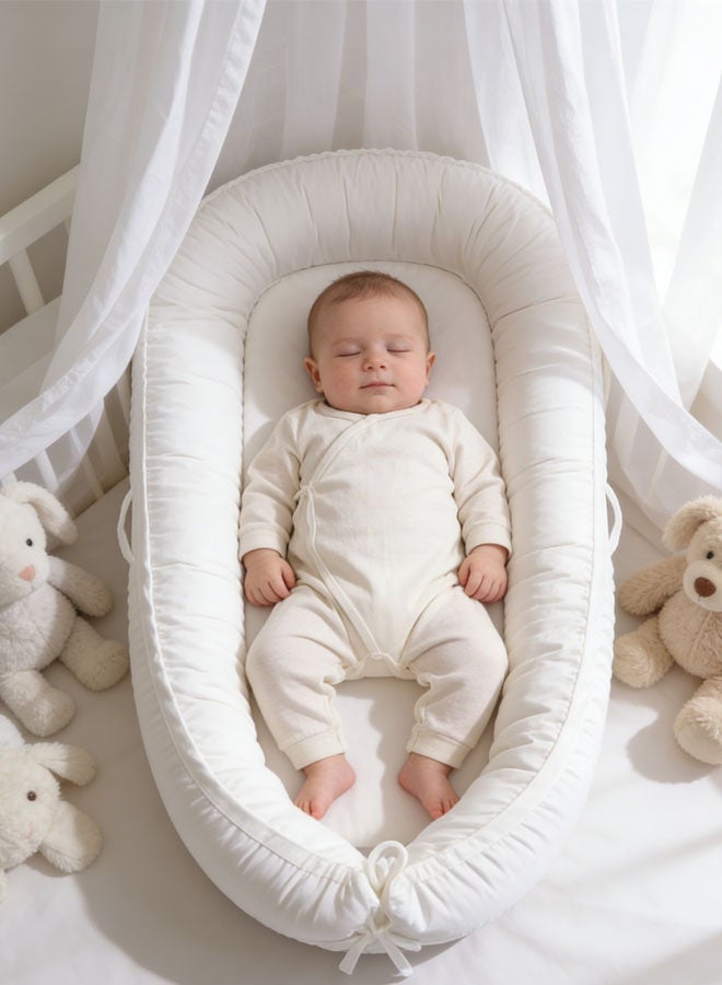 Baby Nest Bed, Newborn Nursery Pillow, Baby Nests Cozy,Infant Breastfeeding Pillows, Baby Wedge Pillow Nursery Pillows, Prevent Spitting, Breathable Soft Pure Cotton,Baby Nest Bed for Infants Newborn as Baby Gift (White) - Image 3