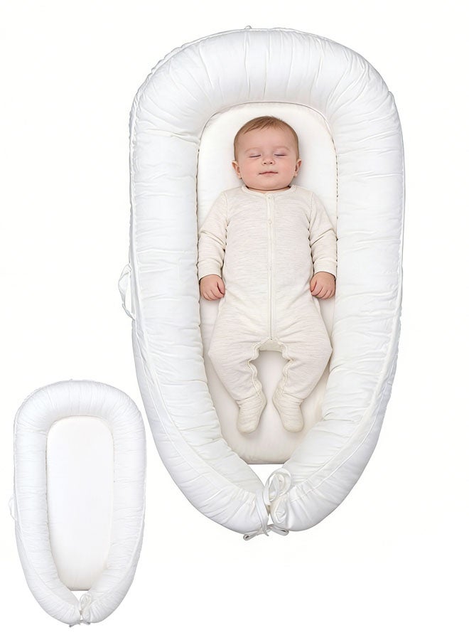 Baby Nest Bed, Newborn Nursery Pillow, Baby Nests Cozy,Infant Breastfeeding Pillows, Baby Wedge Pillow Nursery Pillows, Prevent Spitting, Breathable Soft Pure Cotton,Baby Nest Bed for Infants Newborn as Baby Gift (White) - Image 1