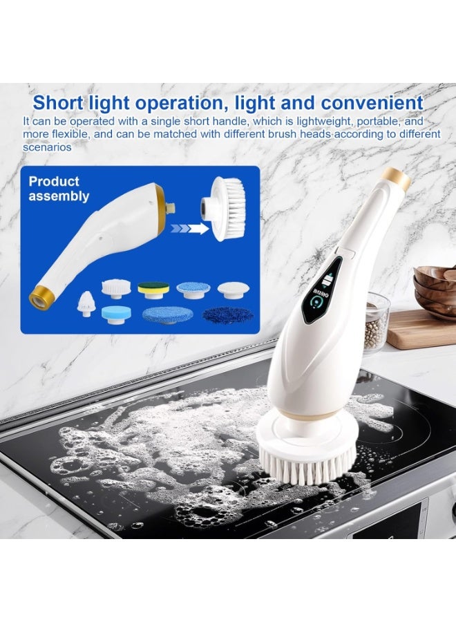 توشيونيكس فرشاة تنظيف كهربائية دوارة لاسلكية مزودة بـ 6 رؤوس فرشاة مثقاب قابلة للاستبدال وذراع تمديد قابل للتعديل، فرشاة دش كهربائية للحمام والمطبخ وأرضية وبلاط وحوض الاستحمام - Image 4
