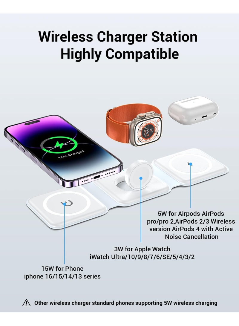 منتقي 3 in 1 Wireless Charger Station – Foldable Magnetic Charging Pad for iPhone, Apple Watch & AirPods, 18W Fast Charging Dock, Portable Travel Charger Stand for iPhone 15 14 13 12 Pro Max, Mag-Safe Compatible - Image 3