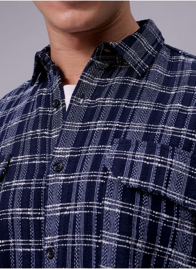 The Indian Garage Co Men Relaxed Fit Checkered Full Sleeves Cutaway Collar Double Flap Pocket Resort Wear Shirt  - Image 5