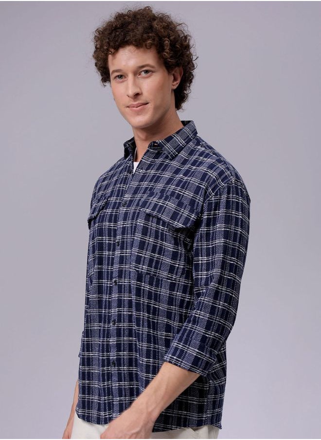 The Indian Garage Co Men Relaxed Fit Checkered Full Sleeves Cutaway Collar Double Flap Pocket Resort Wear Shirt  - Image 4