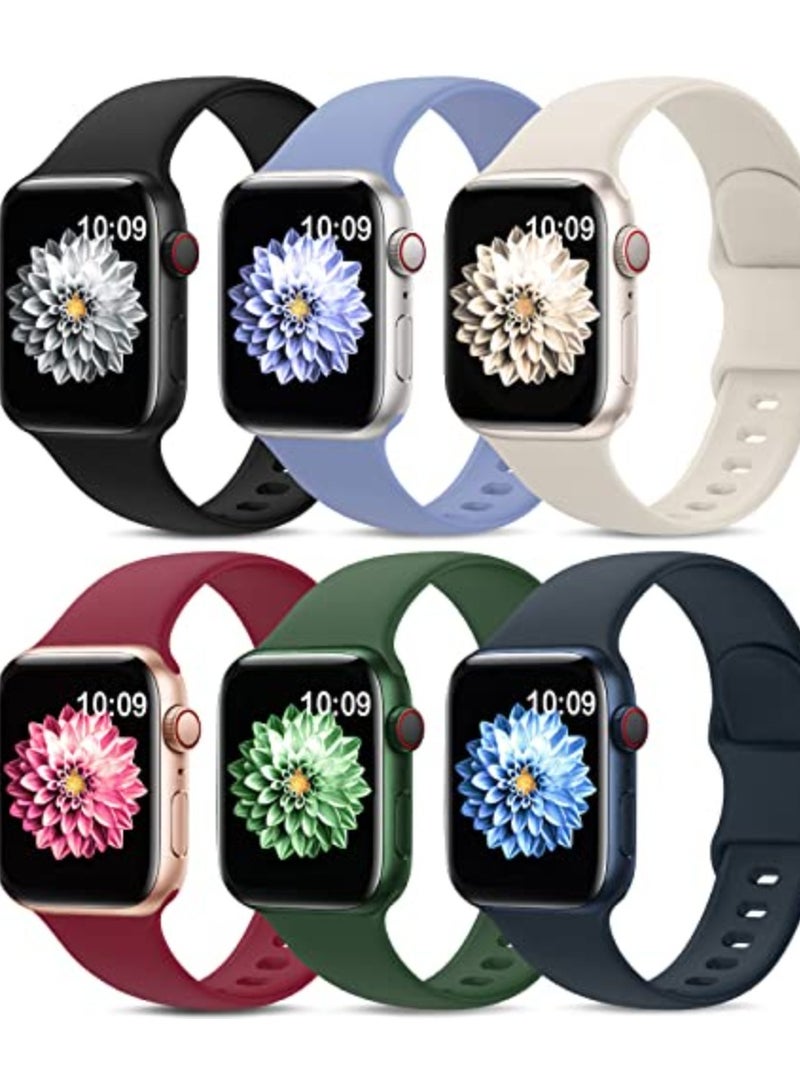 6 Pack Sport Bands Compatible with Apple Watch Band  42mm 44mm 45mm,Soft Silicone Waterproof Strap Wristbands Compatible with iWatch Apple Watch Series Ultra 8 7 6 5 4 3 2 1 SE Women Men - Image 1