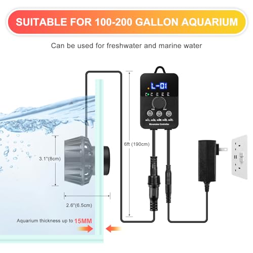 JEREPET 3400GPH Aquarium Wave Maker DC24V Power head with Magnetic Mounting,Wavemaker with Controller for 100-200 Gallon Fish Tanks - Image 2