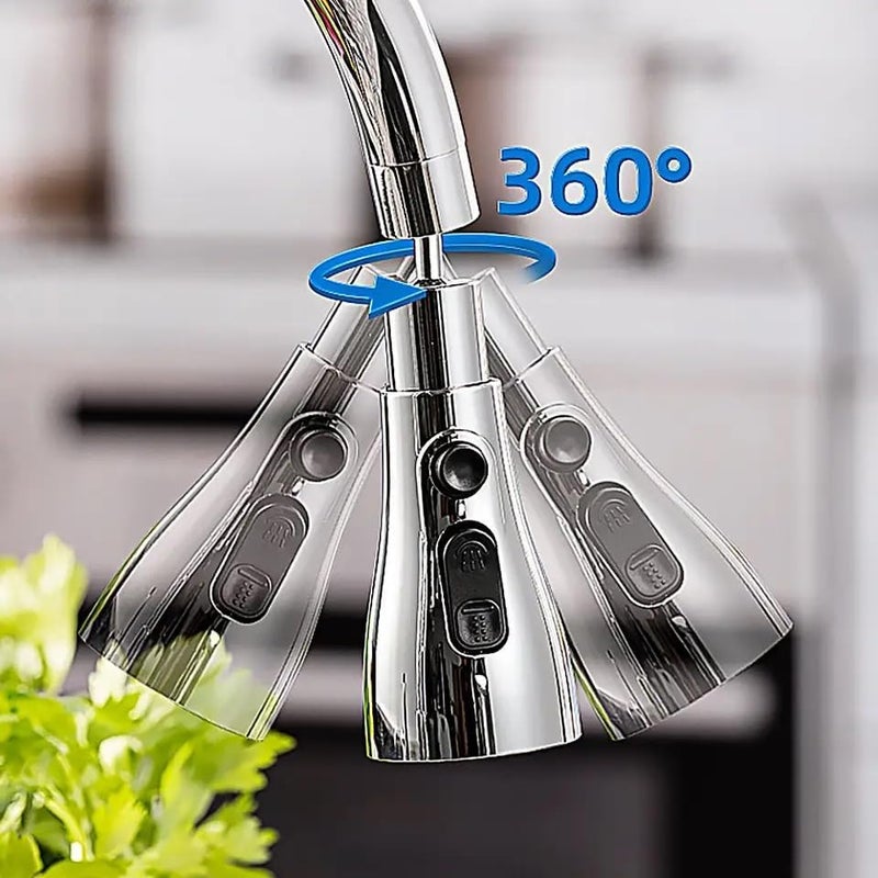 Rylan Universal Kitchen Faucet 3Function Pull Down Sink Sprayer Attachment for Faucet Pull Out Spray Head Big Angle Rotatable Anti Splash Faucet for Kitchen Rotating Sink Faucet Aerator Silver - Image 3