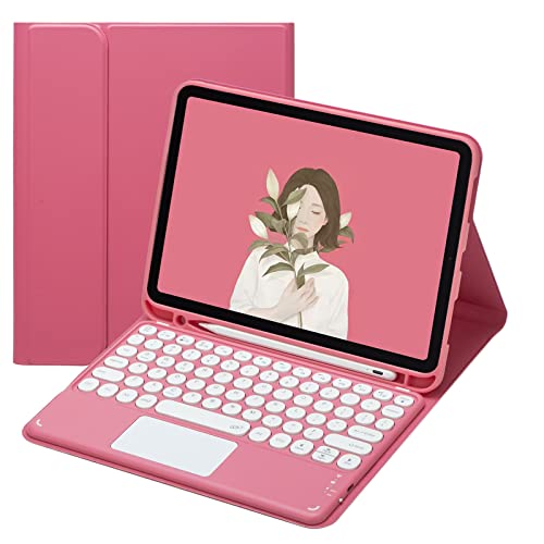AnMengXinLing Keyboard Case for iPad 9/8/7 (10.2 inch) - Slim Leather Folio Smart Cover with Touchpad Detachable Keyboard and Pencil Holder - New Pink - Image 1
