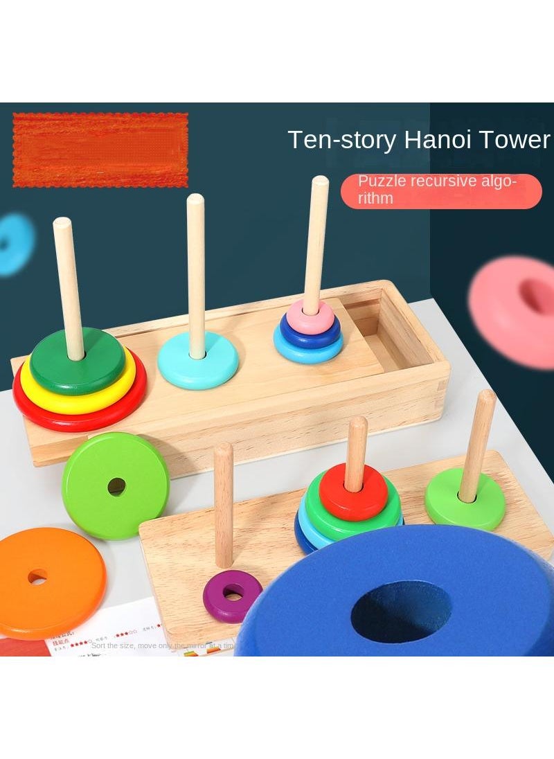Y&D Children's Educational Rainbow Ring Matching Building Blocks Color Cognitive Wooden Toys  - Image 1