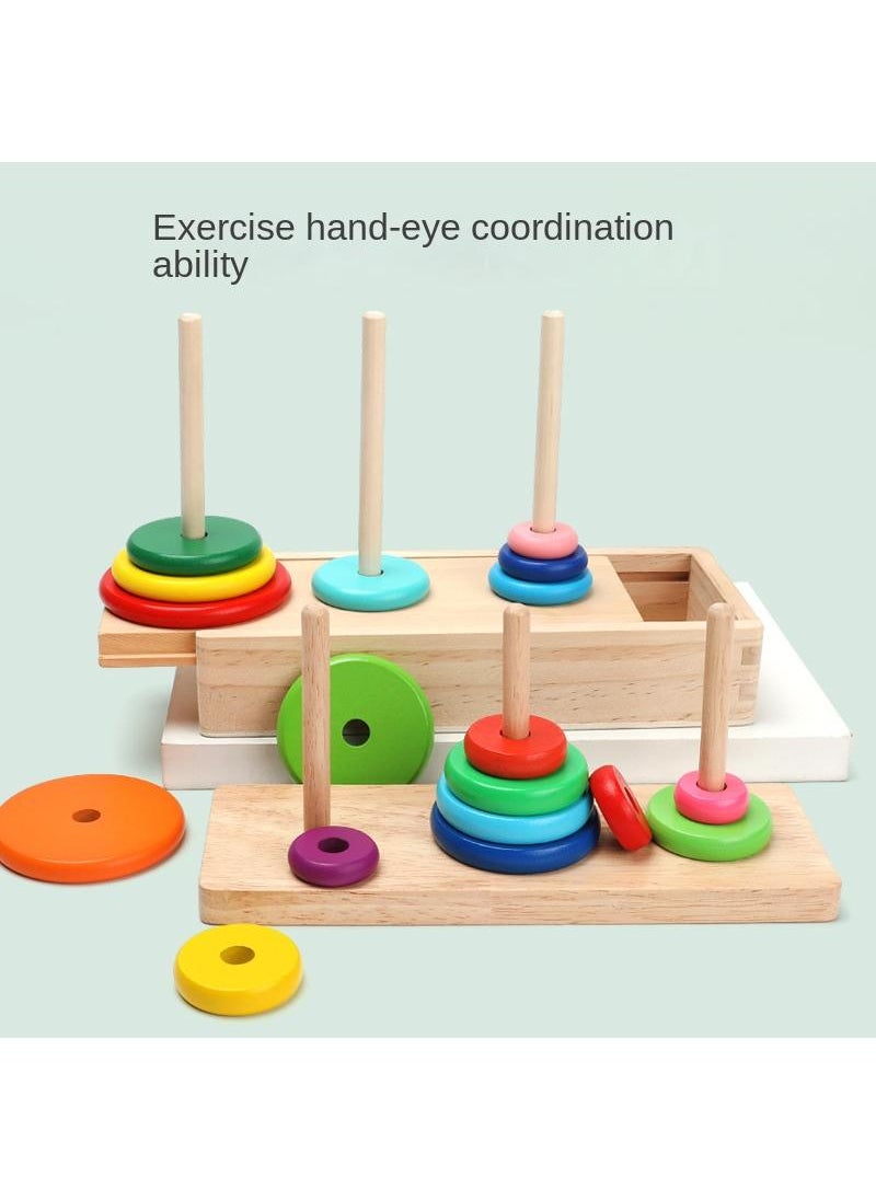 Y&D Children's Educational Rainbow Ring Matching Building Blocks Color Cognitive Wooden Toys  - Image 2